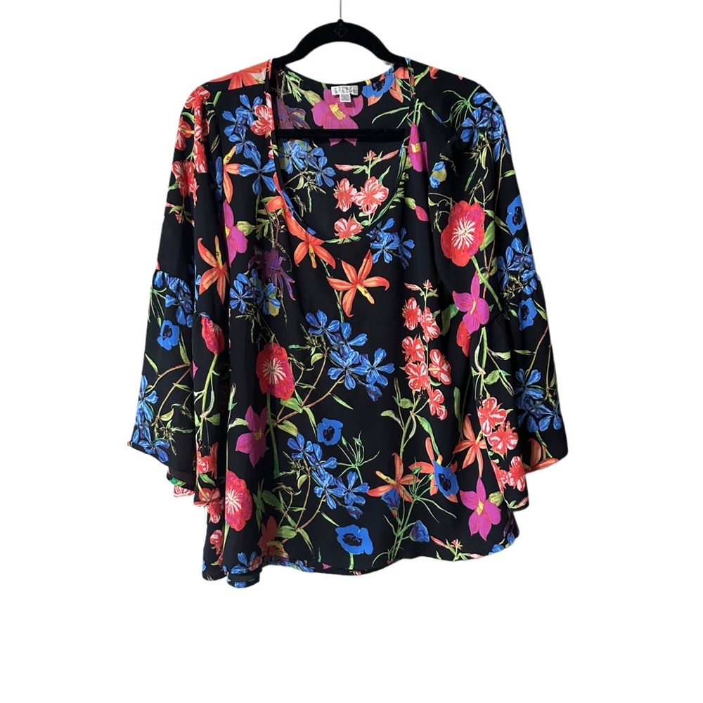 Spense Flower Blouse with Vibrant Colors and Bell Sleeves